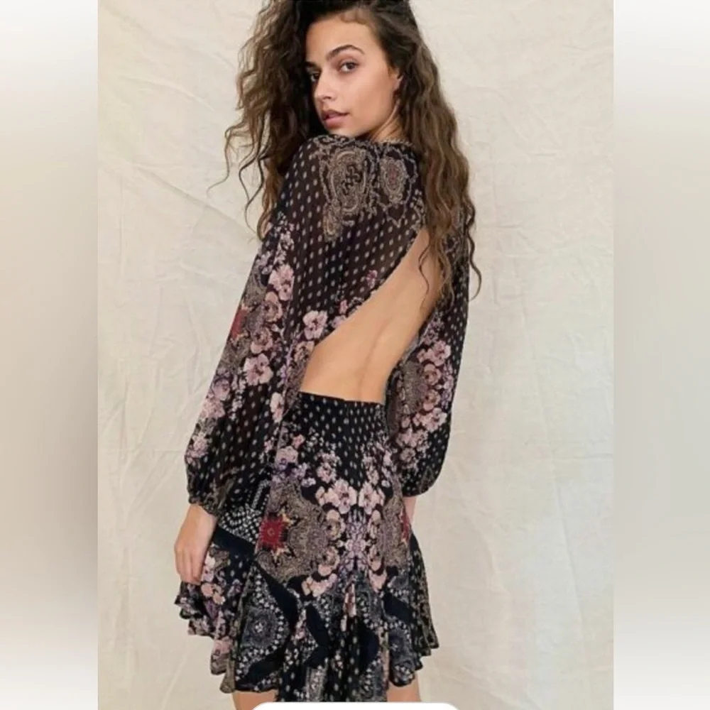 NWT Free People Seven Wonders Black and Multicolored Mini Dress Size L - Picture 3 of 12